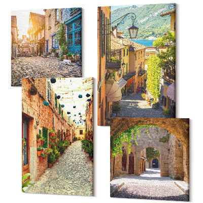 Tablou 4 piese Străzi fermecătoare cu clădiri din piatră și porți