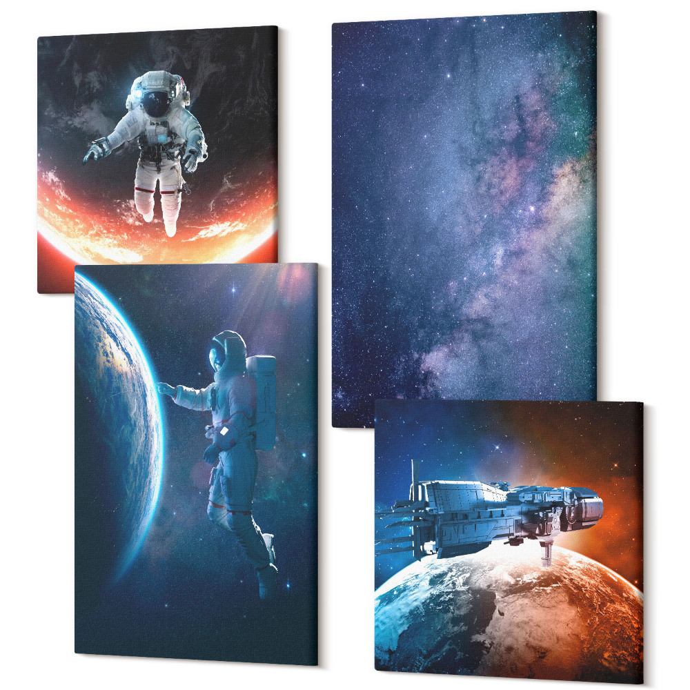 Tablouri canvas set 4 piese Vederi de la astronauții spațiali în stele
