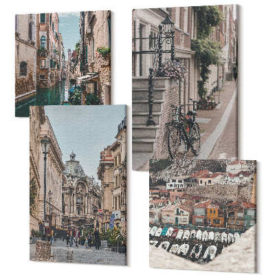 Tablouri canvas set 4 piese Străzi fermecătoare ale orașului, cu vedere la porturi și clădiri