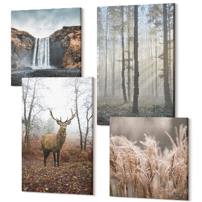 Tablouri multicanvas 4 piese Peisaje de pădure natură sălbatică cerb