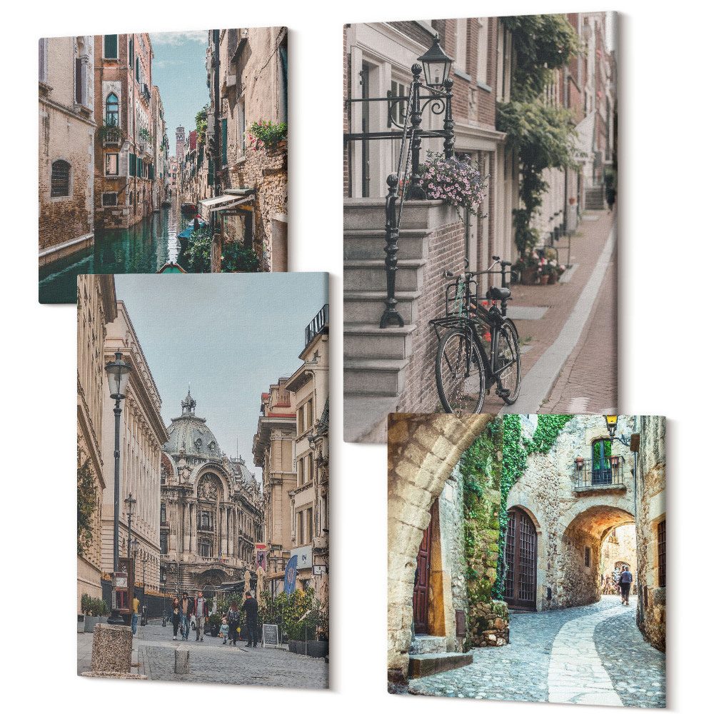 Tablouri canvas set 4 piese Străzi ale orașului venețian cu arhitectură și apă