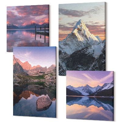Tablou 4 piese Peisaje montane cu apă și stânci în fundal