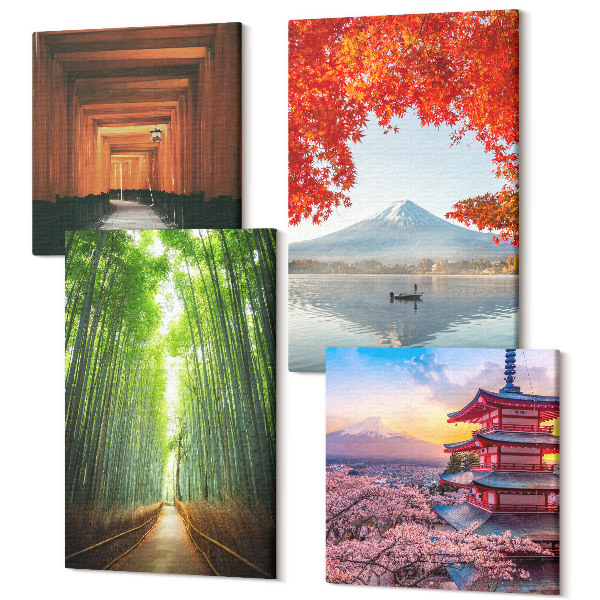 Tablouri multicanvas 4 piese Pădurea de bambus Muntele Fuji calea torii Arhitectura japoneză