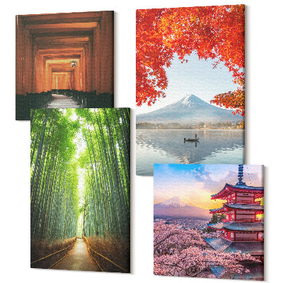 Tablouri multicanvas 4 piese Pădurea de bambus Muntele Fuji calea torii Arhitectura japoneză