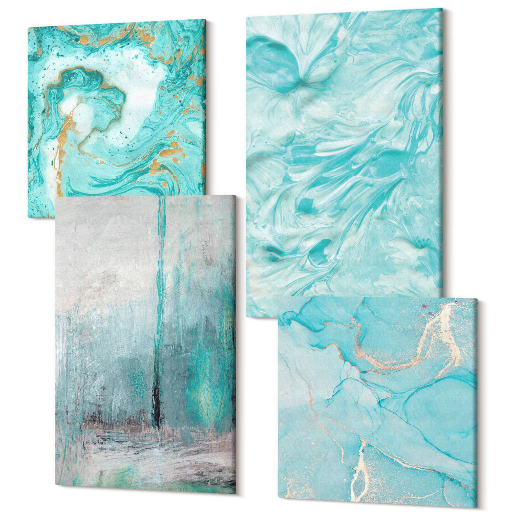 Tablouri multicanvas 4 piese Nuanțe de albastru în modele abstracte delicate