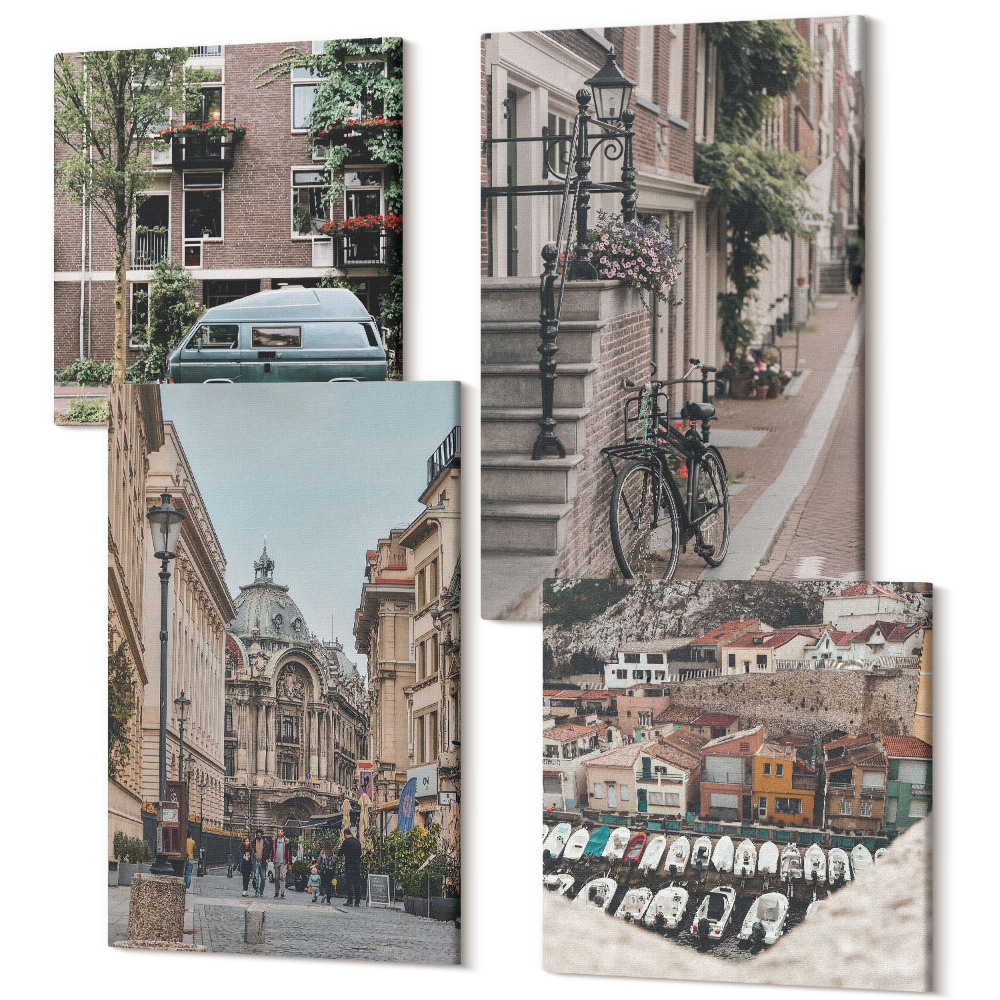 Tablouri multicanvas 4 piese Vedere liniștită la oraș asupra clădirilor
