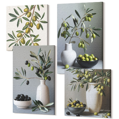 Tablouri canvas set 4 piese Măsline în vaze pe un fundal de culori atenuate