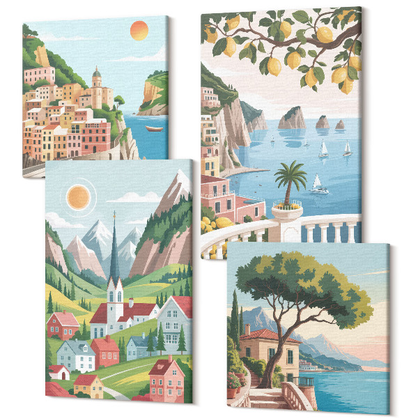 Tablouri multicanvas 4 piese Peisaje pitorești cu mare și citrice
