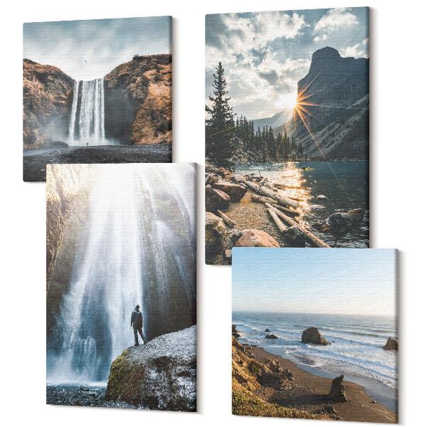 Tablouri multicanvas 4 piese Cascade în munți cu peisaje naturale frumoase