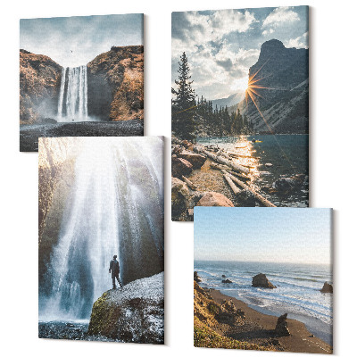 Tablouri multicanvas 4 piese Cascade în munți cu peisaje naturale frumoase