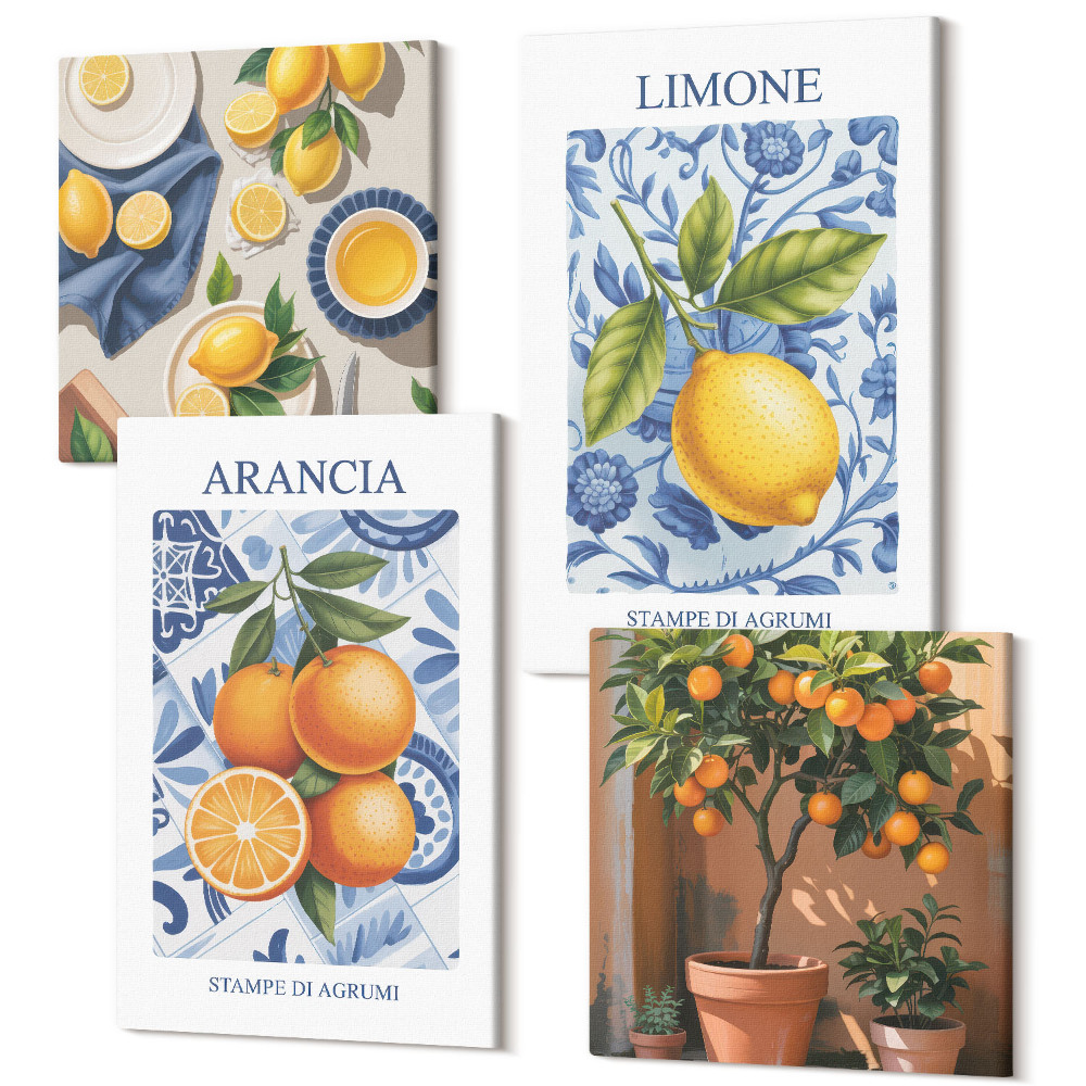 Tablouri multicanvas 4 piese Ilustrații vintage de fructe citrice