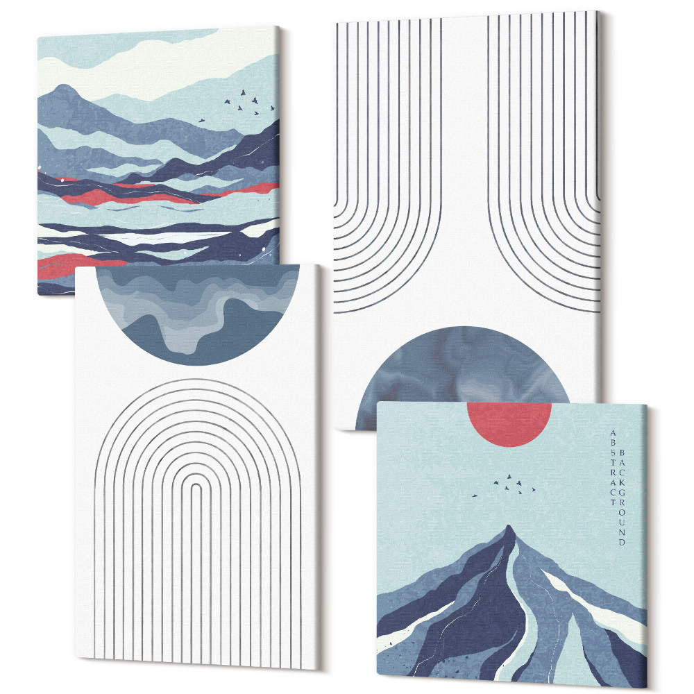 Tablouri canvas set 4 piese Modele abstracte peisaje montane japandi