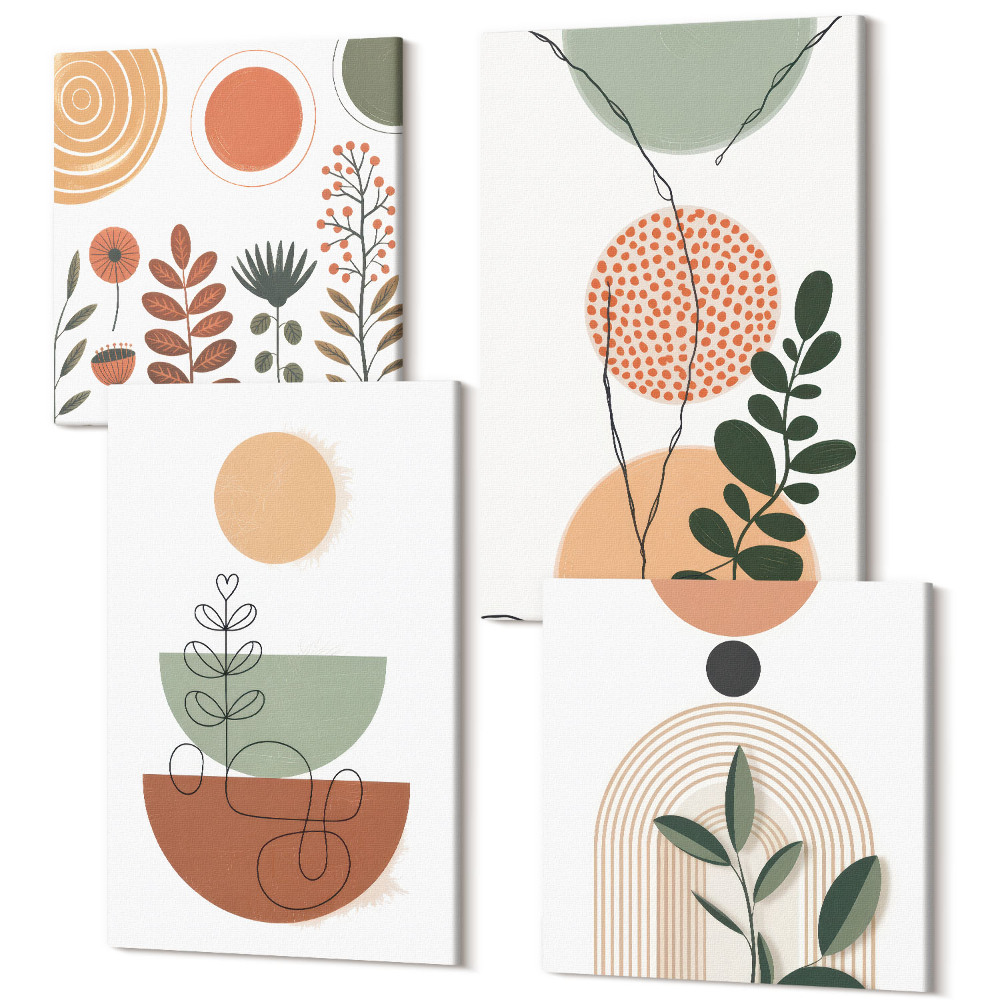 Tablouri multicanvas 4 piese Forme abstracte cu motive vegetale colorate