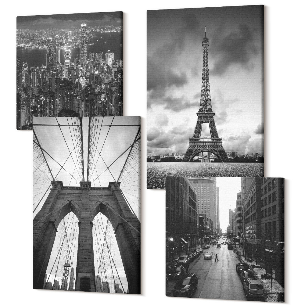 Tablou 4 piese Turnuri și poduri în nuanțe monocromatice