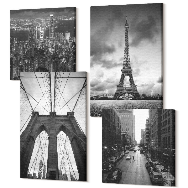 Tablou 4 piese Turnuri și poduri în nuanțe monocromatice