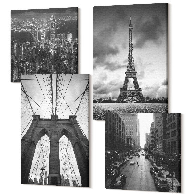 Tablou 4 piese Turnuri și poduri în nuanțe monocromatice