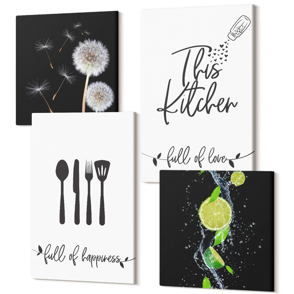 Tablouri multicanvas 4 piese Păpădie de lime suculent inscripții bucătărie