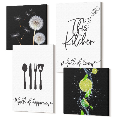 Tablouri multicanvas 4 piese Păpădie de lime suculent inscripții bucătărie