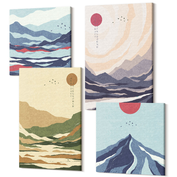 Tablou 4 piese Munți în culori pastelate stiljapandi