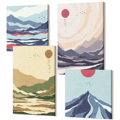 Tablou 4 piese Munți în culori pastelate stiljapandi