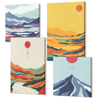 Tablouri canvas set 4 piese Peisaje abstracte colorate de munte și râu