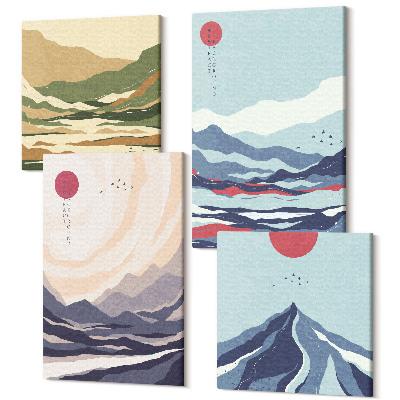 Tablouri multicanvas 4 piese Peisaje montane abstracte în stil japonez