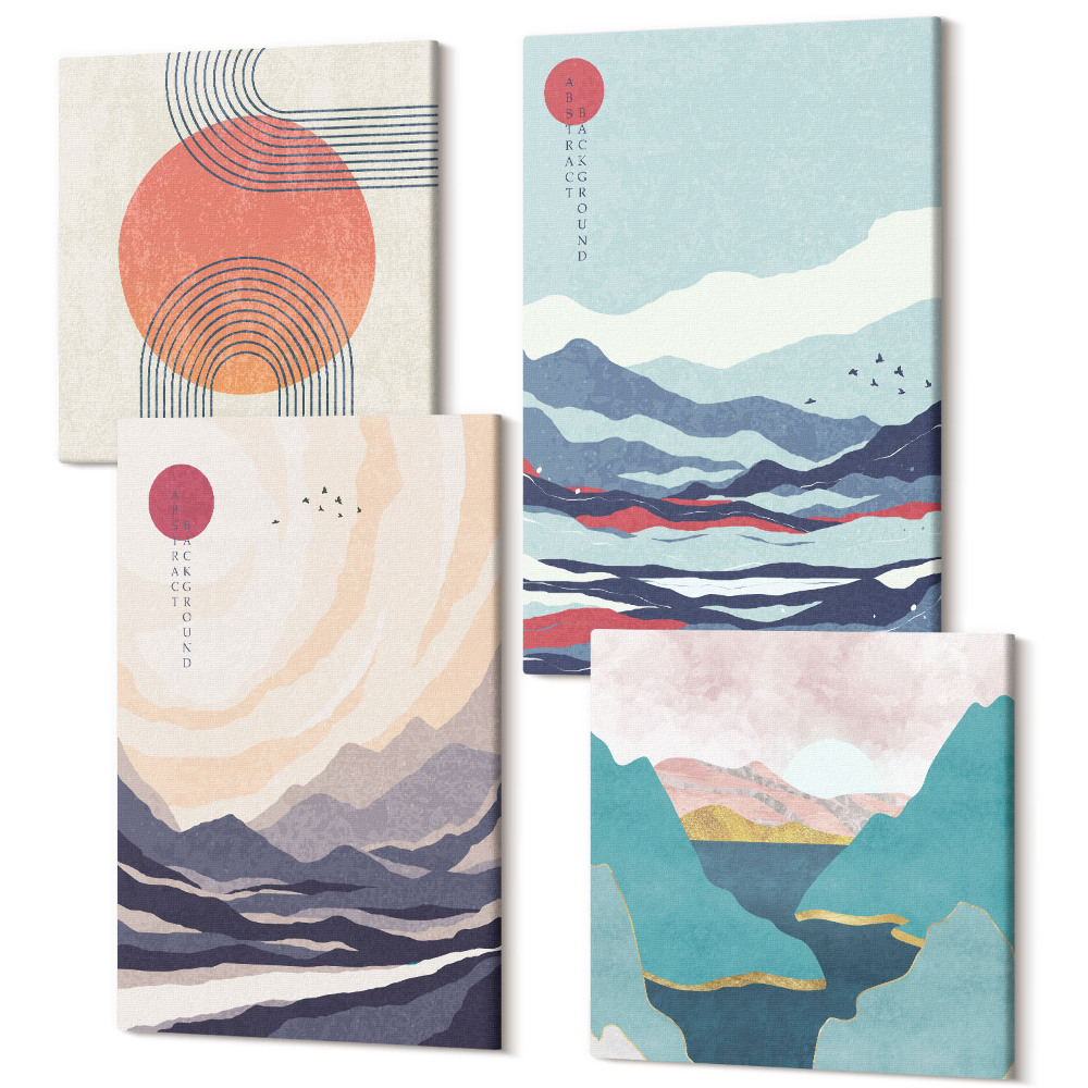 Tablouri canvas set 4 piese Peisaje montane abstracte japoneze