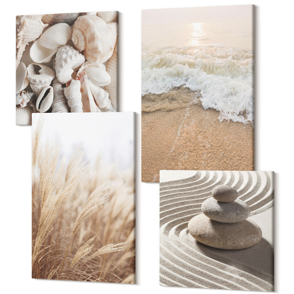 Tablouri canvas set 4 piese Motive de plajă cu scoici și valuri ale mării