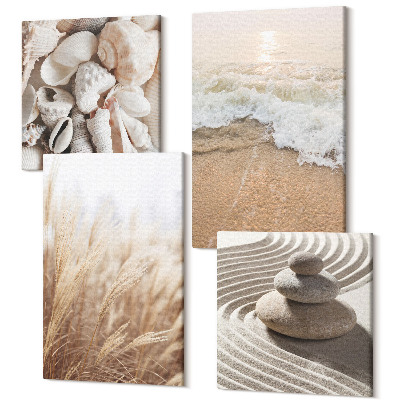Tablouri canvas set 4 piese Motive de plajă cu scoici și valuri ale mării