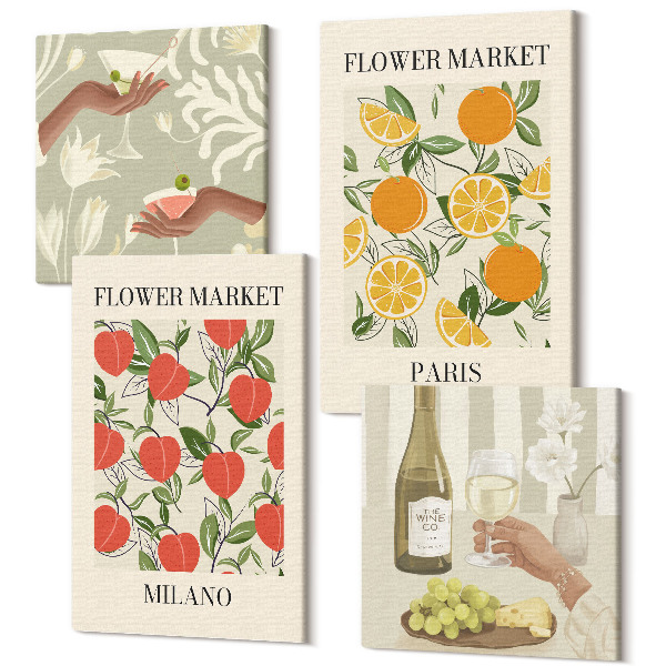 Tablouri multicanvas 4 piese Postere florale și vin Milano Paris