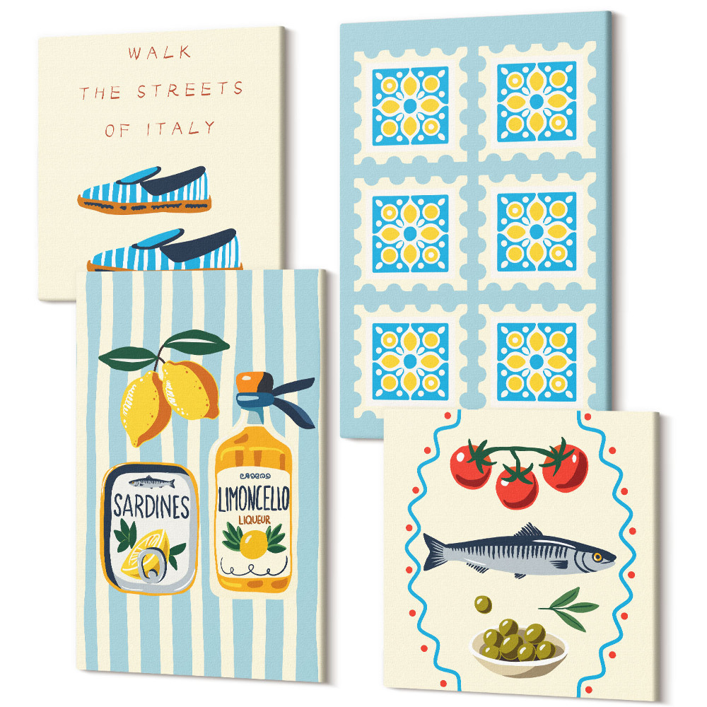 Tablouri multicanvas 4 piese Modele de fructe și elemente ale culturii italiene