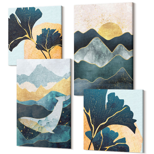 Tablouri multicanvas 4 piese Vederi estetice abstracte cu munți și plante