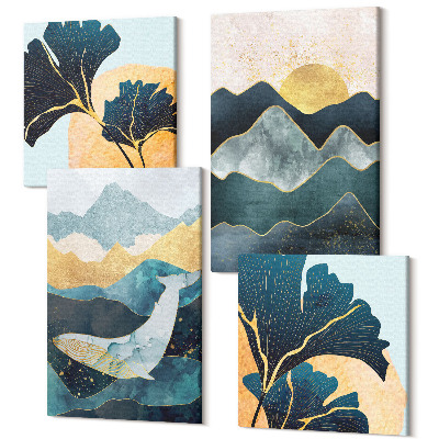 Tablouri multicanvas 4 piese Vederi estetice abstracte cu munți și plante
