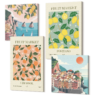 Tablou 4 piese Citrice si fructe tropicale, stil italian