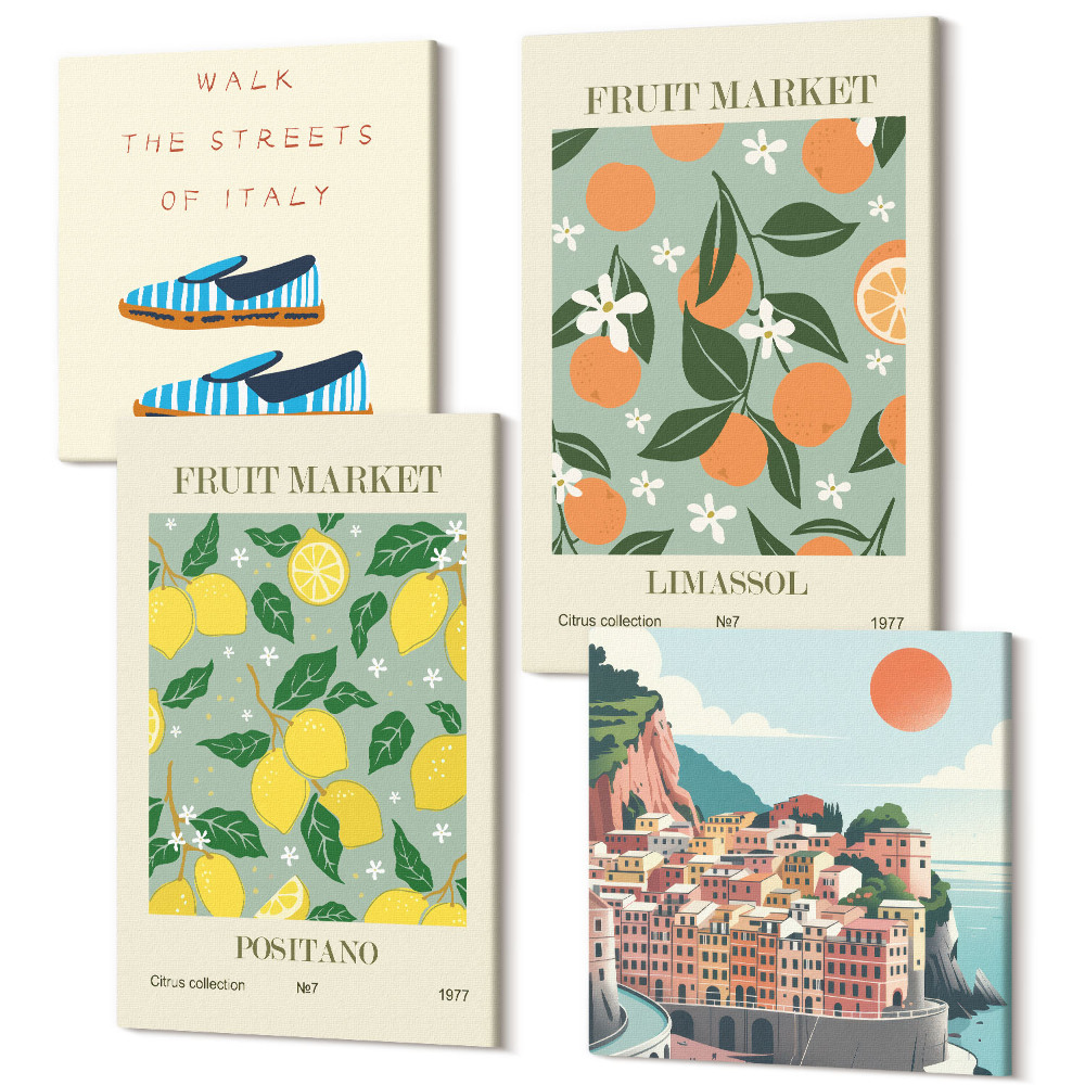 Tablouri multicanvas 4 piese Modele de fructe elemente ale culturii italiene