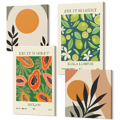 Tablou 4 piese Modele de fructe Boho lime papaya