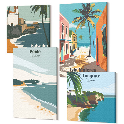 Tablou 4 piese Peisaje tropicale cu plaje și palmieri