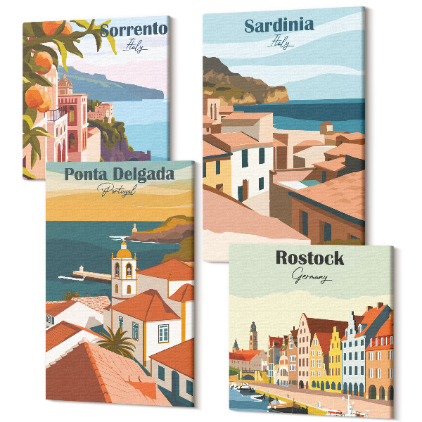 Tablouri canvas set 4 piese Vederi ale orașelor portuare și de coastă europene