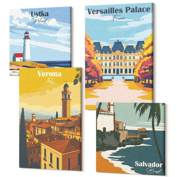 Tablou 4 piese Vederi ale locurilor celebre de la mare și din orașe