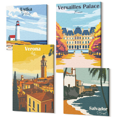 Tablou 4 piese Vederi ale locurilor celebre de la mare și din orașe