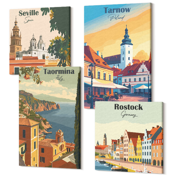 Tablou 4 piese Vederi ale orașelor de coastă și ale arhitecturii lor