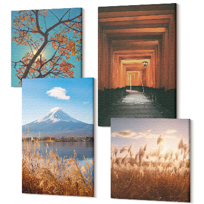 Tablouri canvas set 4 piese Peisajele japoneze, natura și arhitectura Asiei