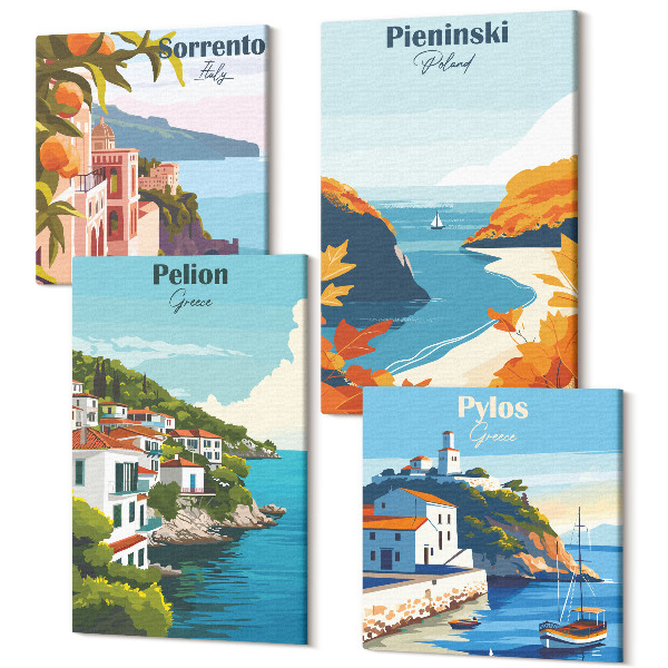 Tablou 4 piese Peisaje pitorești în stil retro