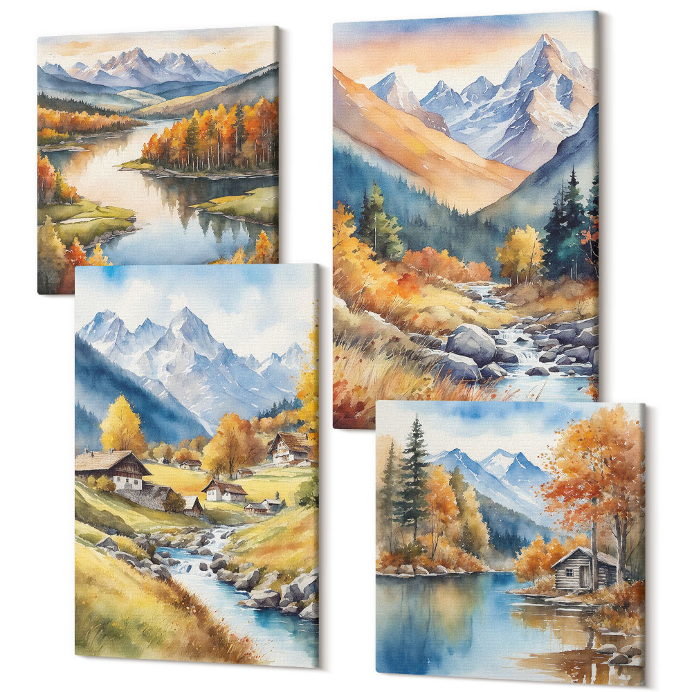 Tablouri multicanvas 4 piese Peisaje de toamnă ale naturii într-un stil pitoresc