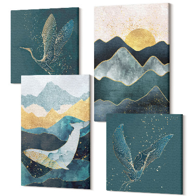 Tablou 4 piese Peisaje montane abstracte cu macarale zburătoare