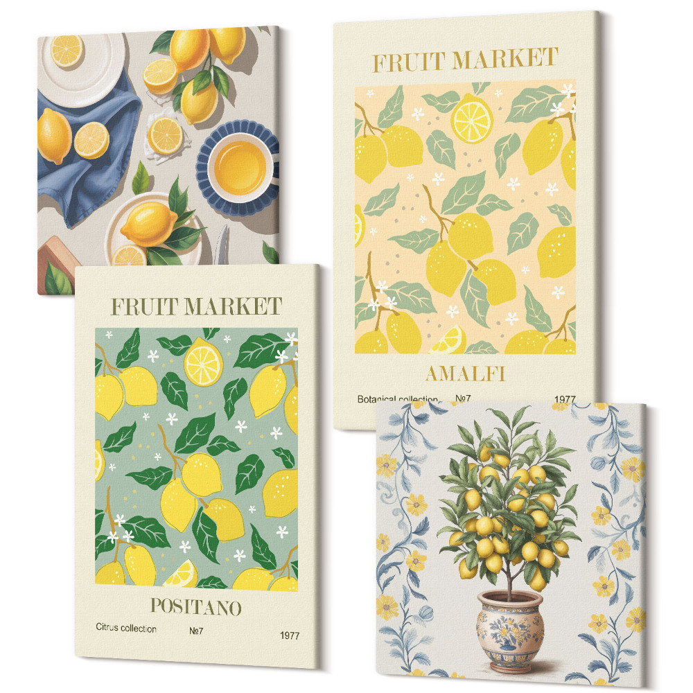 Tablouri multicanvas 4 piese Afișe italiene cu citrice și fructe