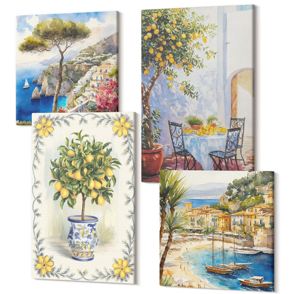 Tablou 4 piese Vedere la mare cu lămâi