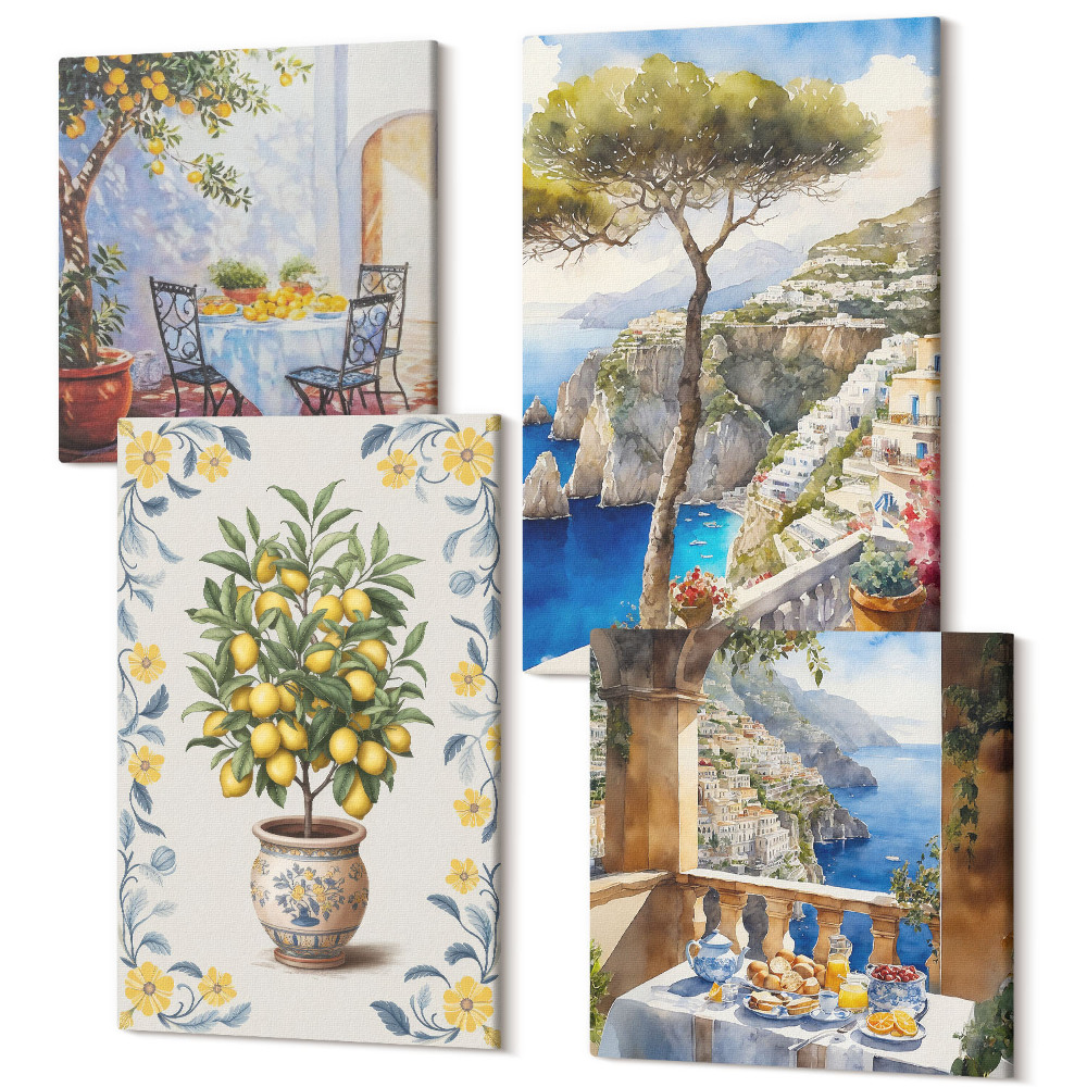 Tablou 4 piese Vedere la mare cu lamai picturi italiene