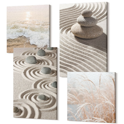 Tablou 4 piese Valuri calme de nisip și apă cu pietre pe plajă