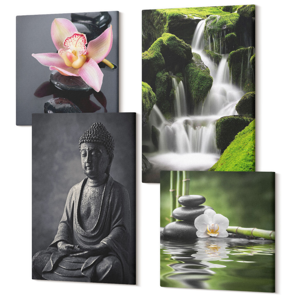 Tablouri multicanvas 4 piese Tablouri ZEN relaxante cu apă, pietre și Buddha